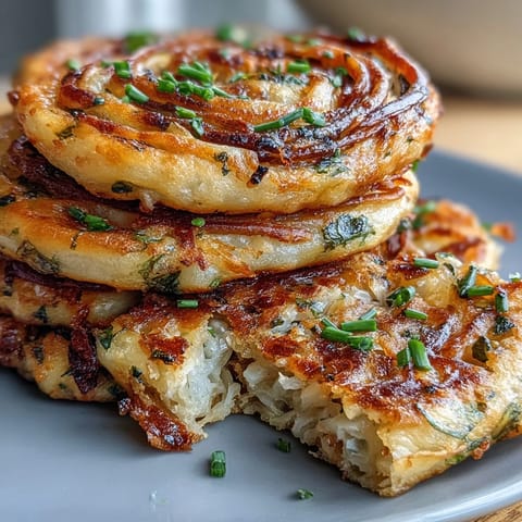 Golden brown, flaky Spring Onion Pancakes hot from the skillet.