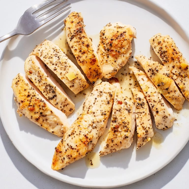 Plate of juicy Express Lemon Pepper Chicken next to vibrant green salad.