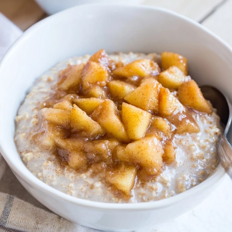 Homemade Apple Pie Oatmeal: smelling of baked apples and served hot in a bowl.