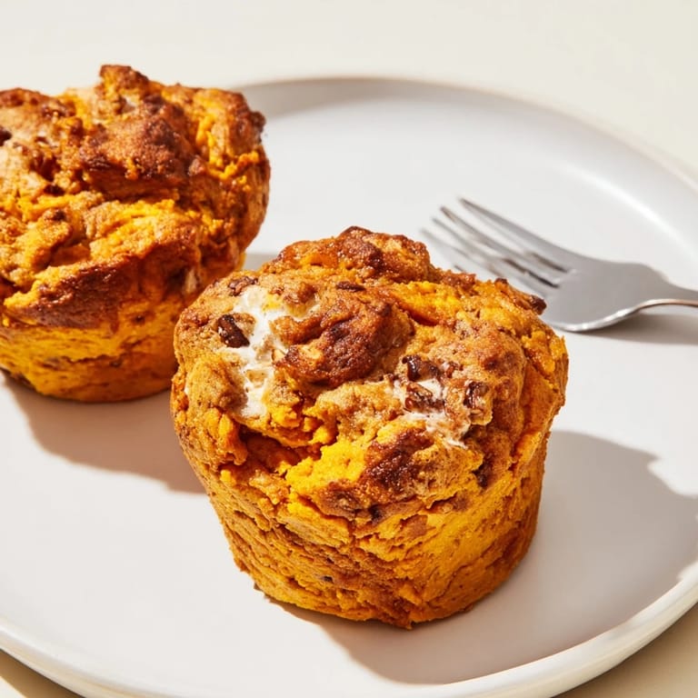 Golden-brown Sweet Potato Pancake Drop Muffins bursting with warm cinnamon and nutmeg flavors.