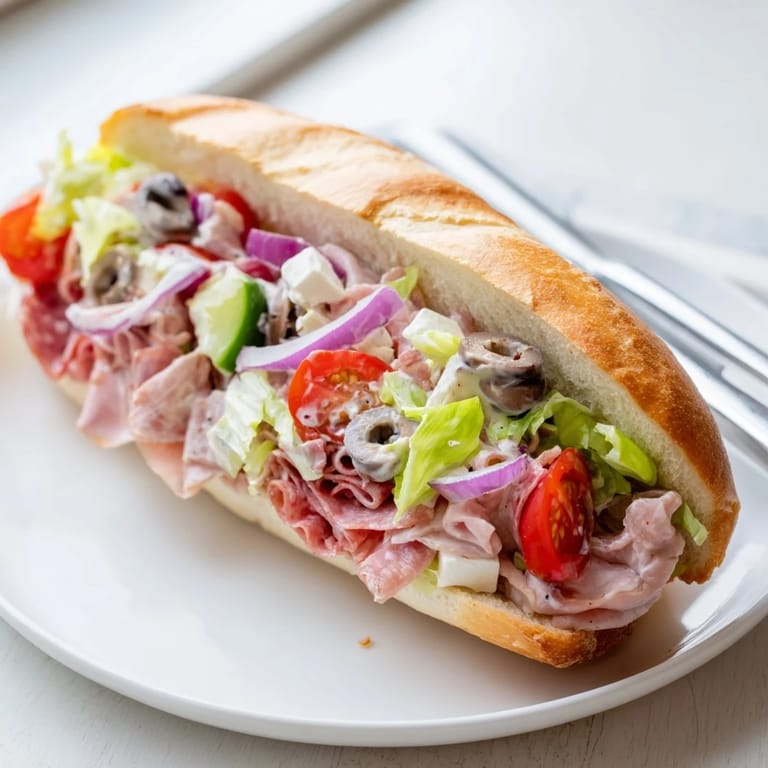 Delicious Flavor Mash-Up Sandwiches garnished with colorful veggies and Italian cured meats.  