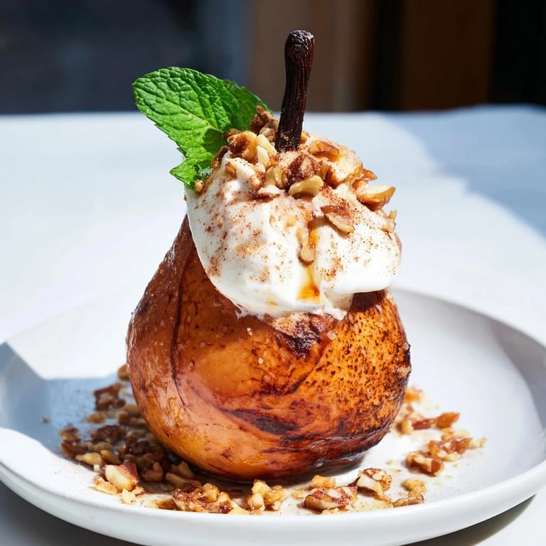 Enjoy the simple elegance of these roasted pears, finished with cinnamon and yogurt.