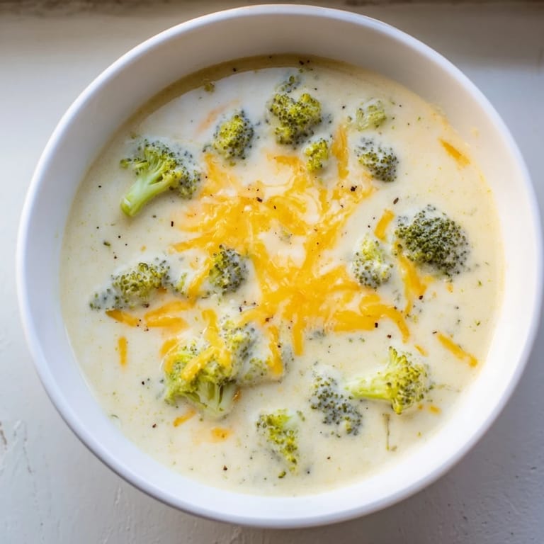 Rich and flavorful Broccoli Cheese Soup, perfect for dipping crusty bread on a chilly evening.