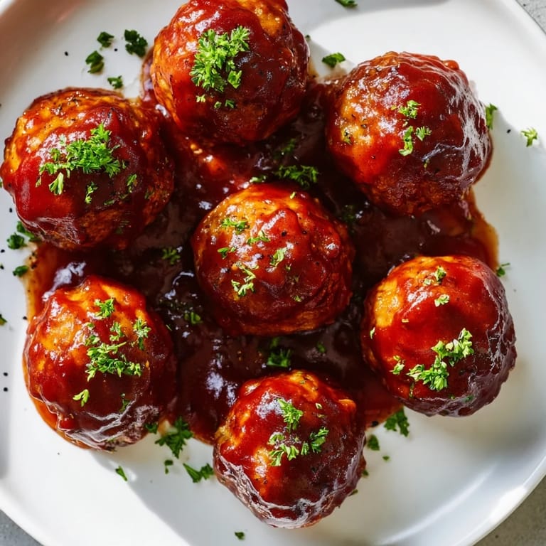 Close-up of juicy, saucy slow cooker cherry BBQ meatballs, highlighting their vibrant color and texture beautifully.