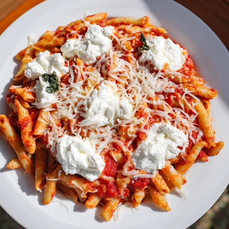 A close-up of a bubbling slow cooker full of cheesy, savory Slow Cooker Baked Ziti.