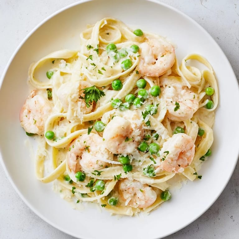 A quick and easy view of the finished Instant Pot Shrimp Alfredo Pasta, ready for a comforting meal.
