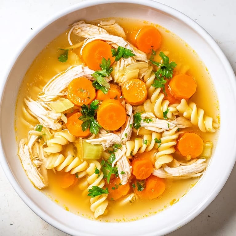 Hearty Crockpot Chicken Noodle Soup, perfect for a cold evening, with a flavorful broth and cooked pasta.