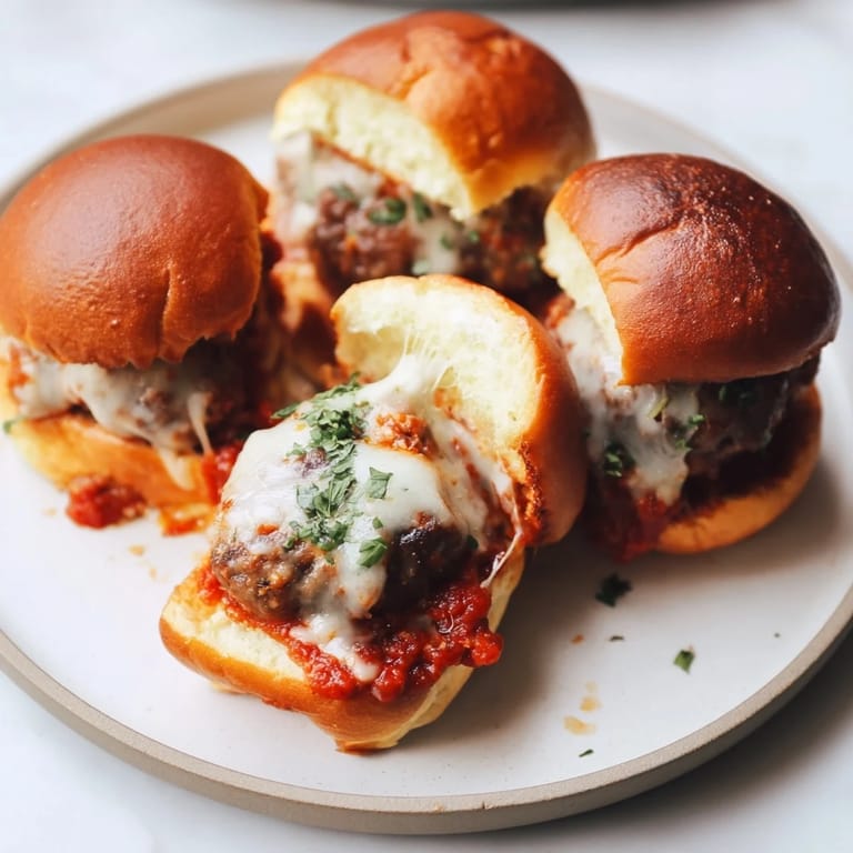 Golden brown Easy Christmas Meatball Sliders with bubbly cheese, perfect for a cozy holiday feast.