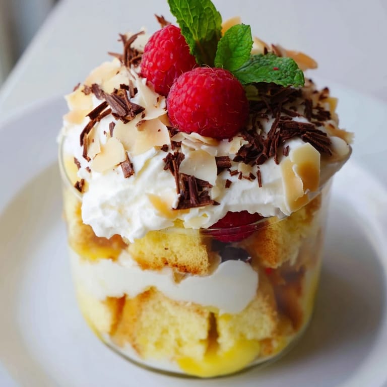 Individual Simplified Christmas Trifle Cups, chilled and ready to serve, layered with berries and whipped cream.