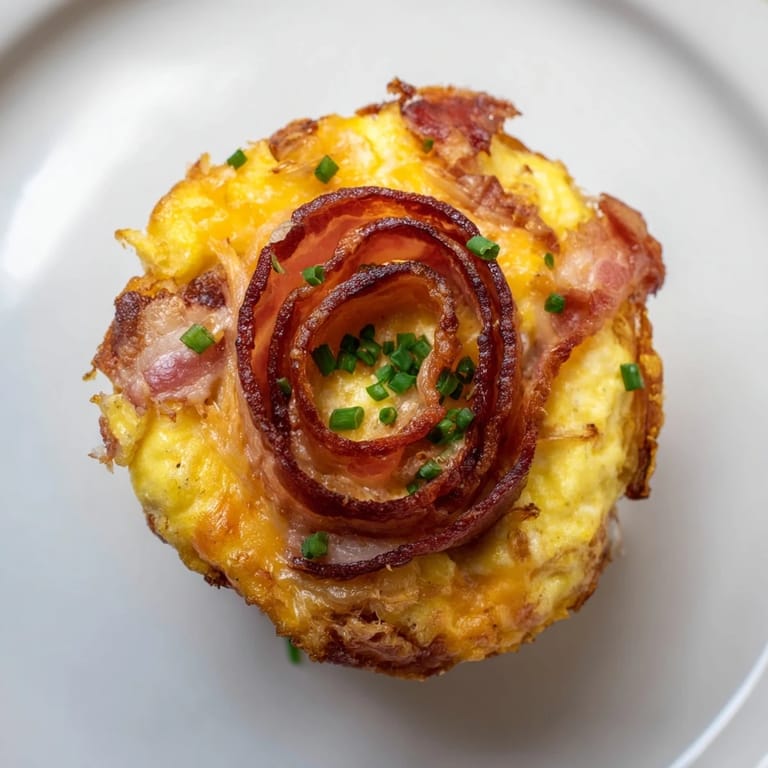 Savory scrambled egg cups with crispy bacon, a delightful American brunch or breakfast side.