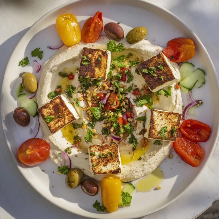 Vibrant Mediterranean Mezza Platter, featuring hummus, feta, and olives, perfect for sharing and delicious flavors.