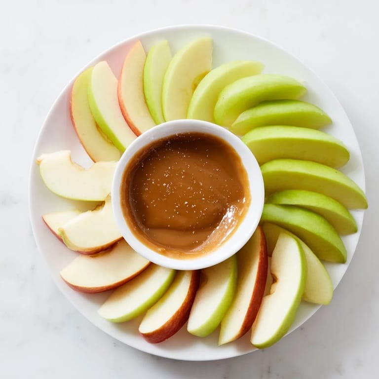 Fresh, sweet Apple Slices with Caramel Dip: a perfect dessert or snack presentation.