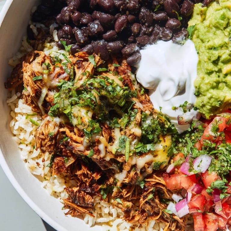 Image of a hearty Chipotle Burrito Bowl copycat, featuring a colorful mix of ingredients and textures.