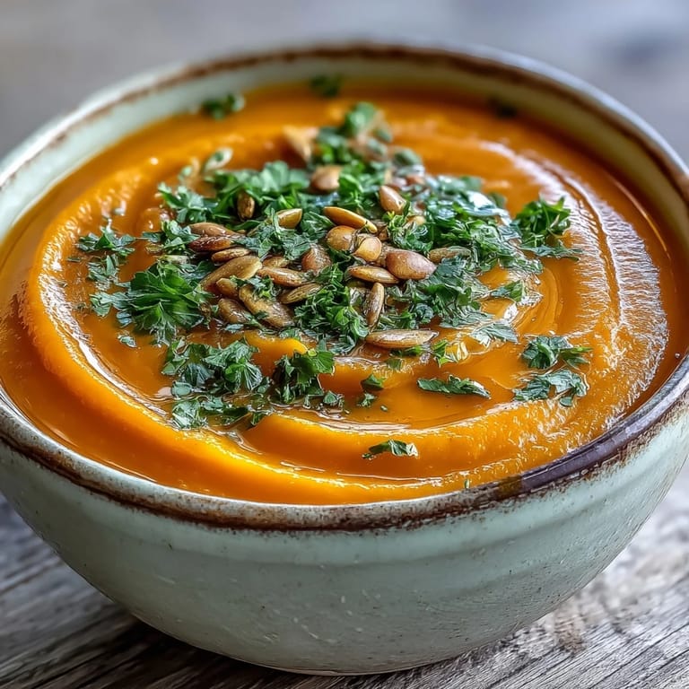 Vibrant orange carrot ginger soup with a golden spoon ready for a comforting vegetarian lunch.