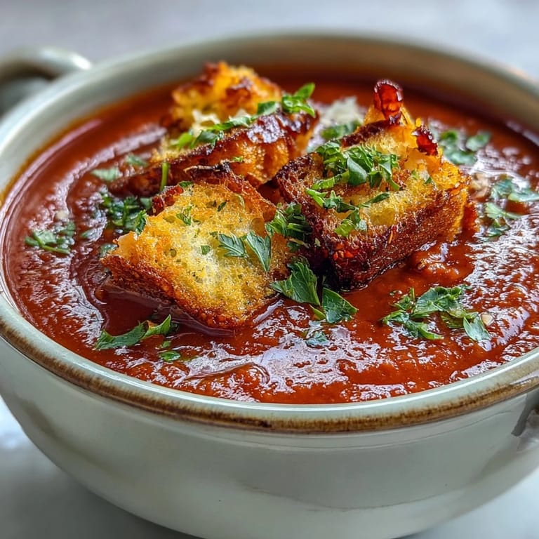 This easy Roasted Red Pepper Soup features a vibrant red-orange color and a hint of smoky harissa spice.