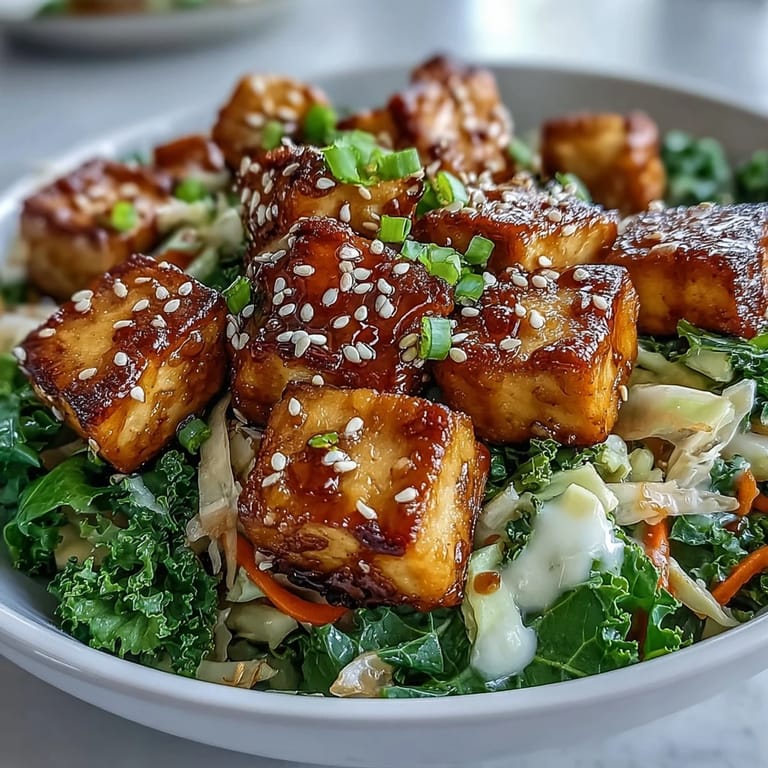 A close-up view of a finished Tofu Egg Roll in a Bowl served in a ceramic bowl, featuring sautéed tofu and fresh greens glistening with savory sauce.
