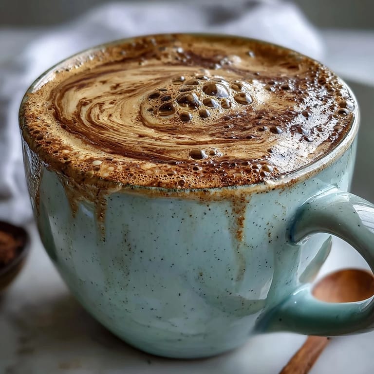 A close-up of Hojicha Latte with Vanilla Extract, its roasted green tea aroma suggested by swirling steam over rich, dairy-free foam.