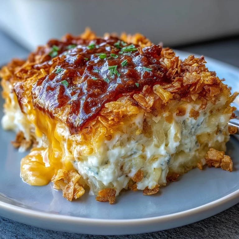 A comforting side dish of creamy hash browns with melted cheddar, perfect for holiday dinners or potlucks.