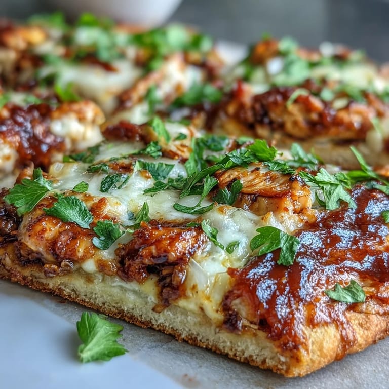 Smoky grilled BBQ chicken flatbread pizza loaded with cheese, fresh cilantro, and jalapeño for bold flavor.  