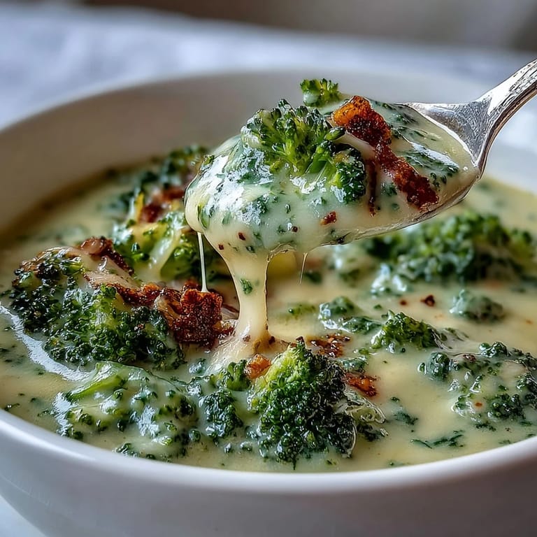 Homemade broccoli cheddar soup, featuring fresh vegetables and sharp cheddar for a comforting, hearty meal.