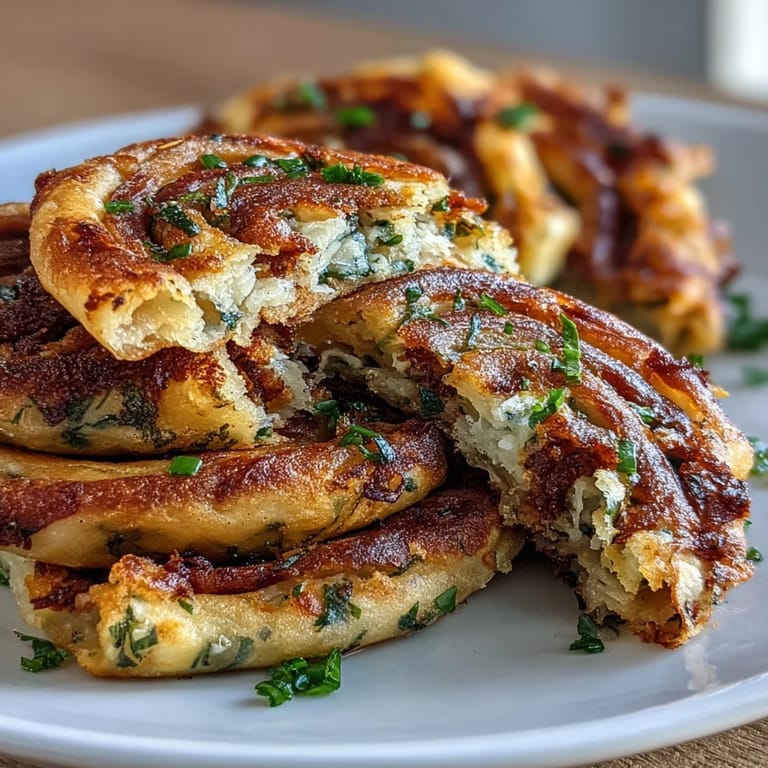 Crispy, savory Spring Onion Pancakes piled high, ready to dip.