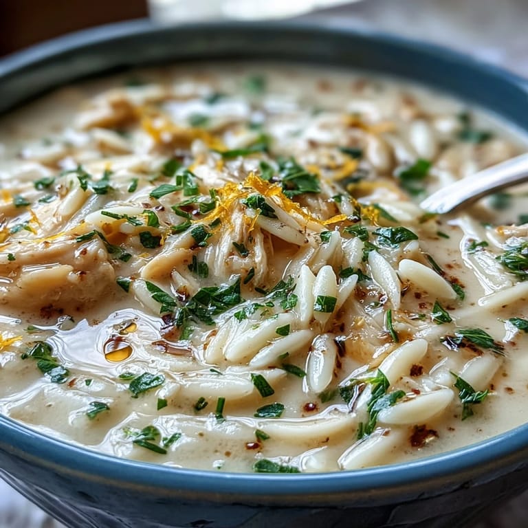 Velvety Greek lemon chicken soup with shredded chicken, orzo pasta, and a bright citrus aroma, garnished with fresh dill.