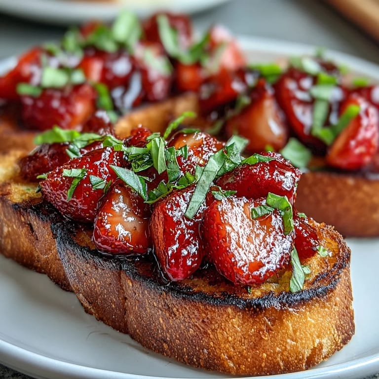 Crispy grilled sourdough topped with sweet strawberries and tangy balsamic glaze.