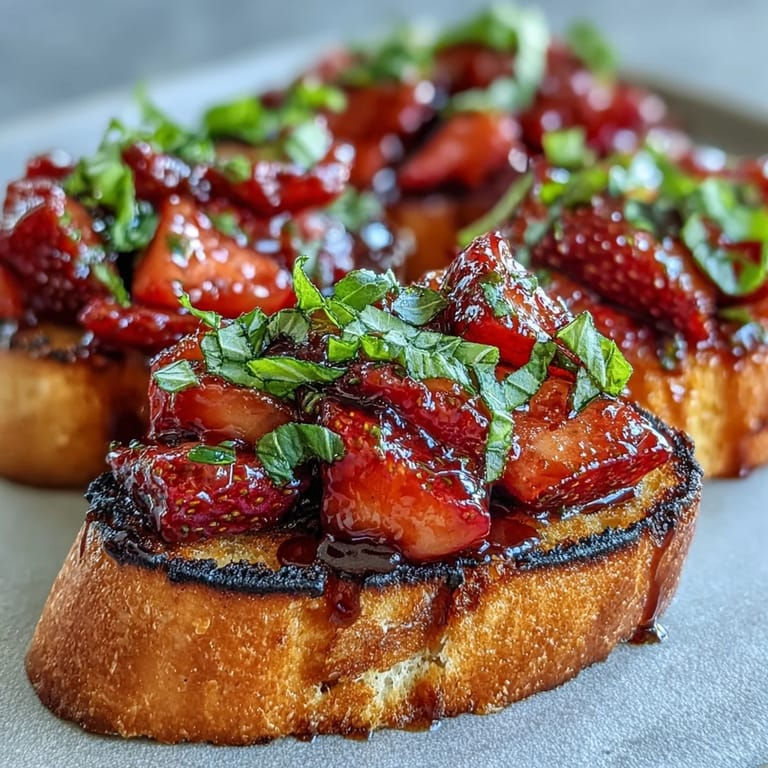Vibrant Strawberry Balsamic Bruschetta bursting with flavor on toasted artisan bread.