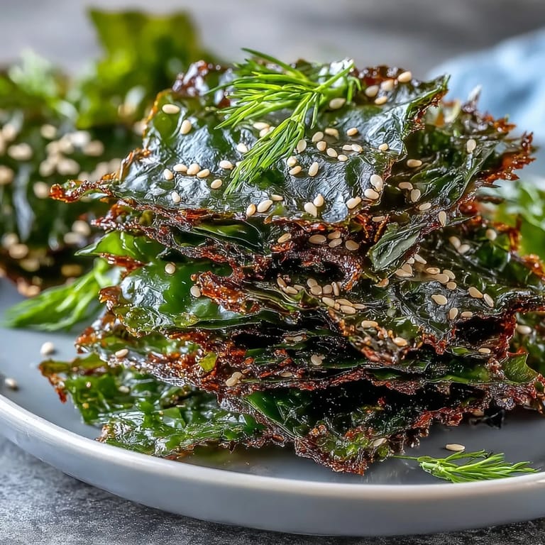 Crispy, homemade seaweed snack chips topped with toasted sesame seeds and sea salt.